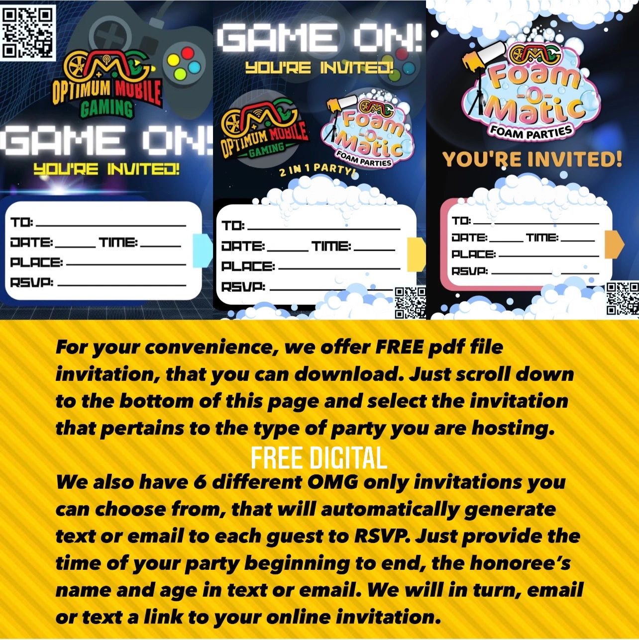 An image of a flyer or advertisement offering free invitations for mobile games, featuring a QR code for easy access