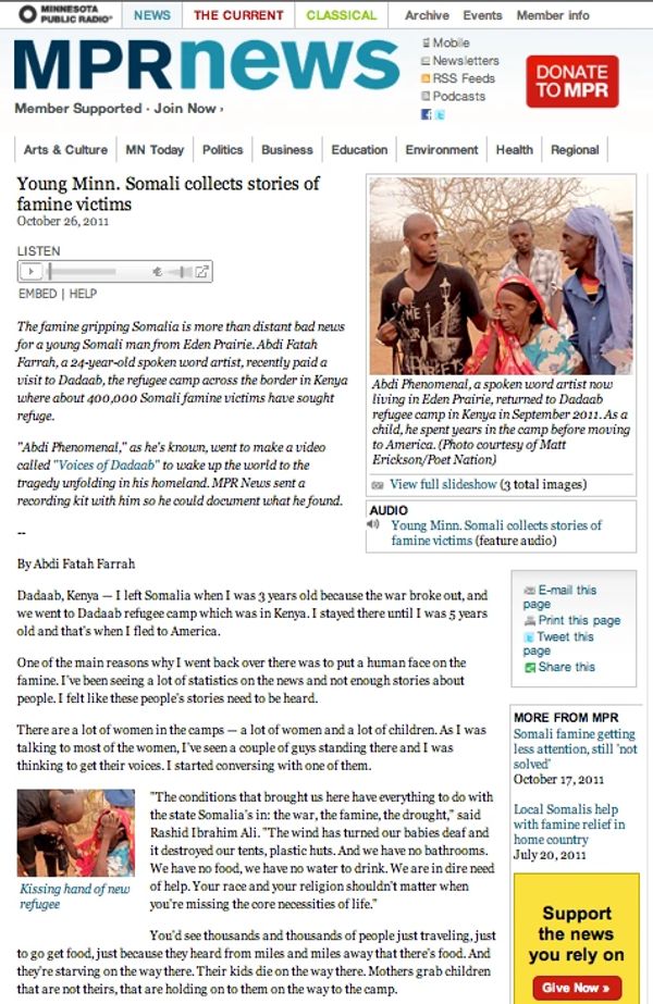 Poet Nation collaborating with Minnesota Public Radio (MPR) on a story in the Dadaab Refugee Camp.