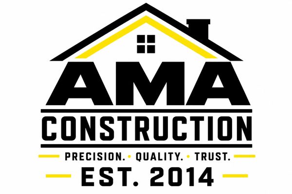 Logo for AMA Construction with a house roof design.