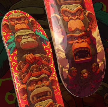 Graphic design on skateboard. A hand drawn illustration using the full Adobe suite of software. Perf