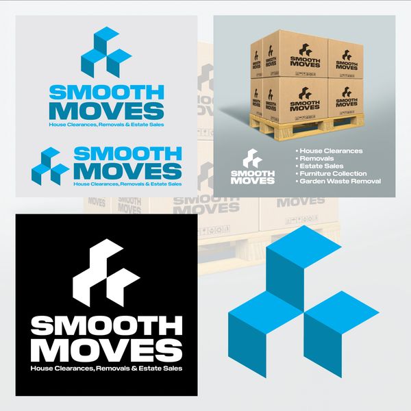 A case study of design elements for Smooth Moves, including a logo design, colour palette, Mocks ups