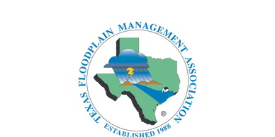 Texas Floodplain Management Association logo with outline of the state of Texas in the middle.