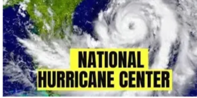 Weather map showing a hurricane in the Gulf of America with the title National Hurricane Center.