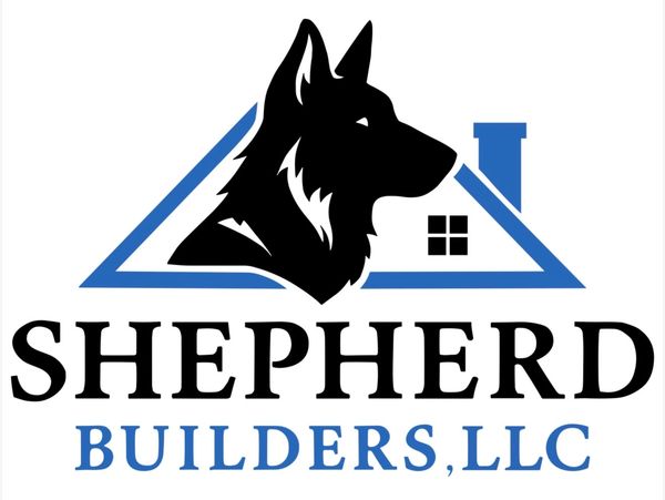 Logo of Shepherd Builders, LLC with a dog and house.