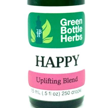 Green Bottle Herbs Happy Uplifting Blend in a 15 mL dropper bottle.
