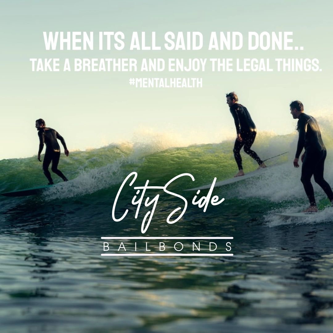 custom bail bonds ad/ logo for city side bail bonds san diego showing 3 men surfing