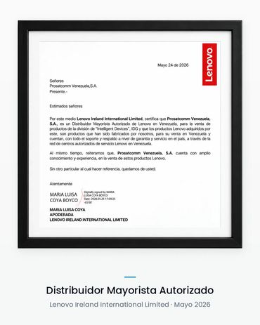 Carta de Lenovo Ireland International Limited que certifica a Prosatcomm Venezuela S.A. como Distrib