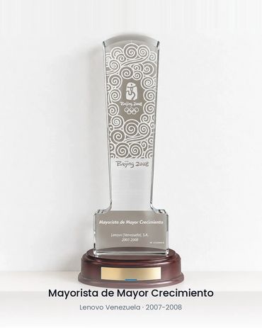 Trofeo Lenovo a Prosatcomm como mayorista de mayor crecimiento en Venezuela, 2007-2008
