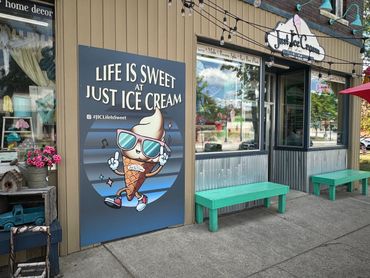 Life is Sweet at Just ice Cream Photo Op Signage in front of the ice cream store