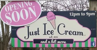 Just Ice Crem Billboard that includes a removable "Opening Soon" section.