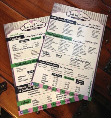 Just Ice Cream menu design
