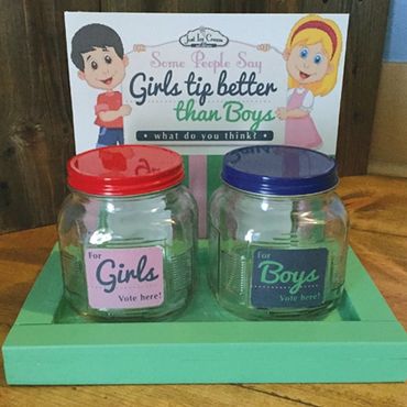 Just Ice Cream tip jars. Fun designs to catch attention.