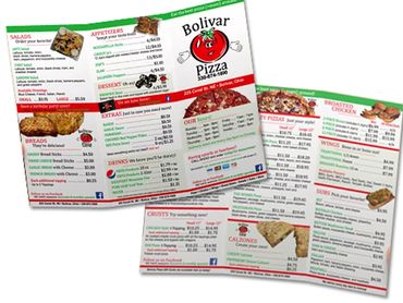 Bolivar Pizza tri-fold menu design