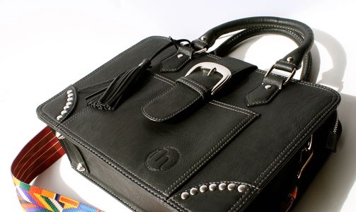 black vegan leather satchel
