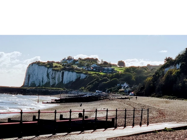 Kingsdown Beach below the park, white cliffs in the background