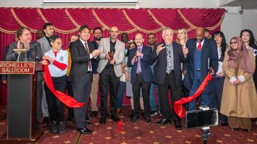 Ribbon-cutting ceremony with dignitaries of the Level-Up job fair in Chicago
