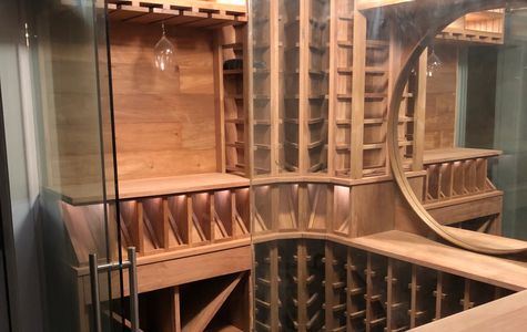 Beautiful cherry wine cellar detail StoneWood Joinery Victoria BC