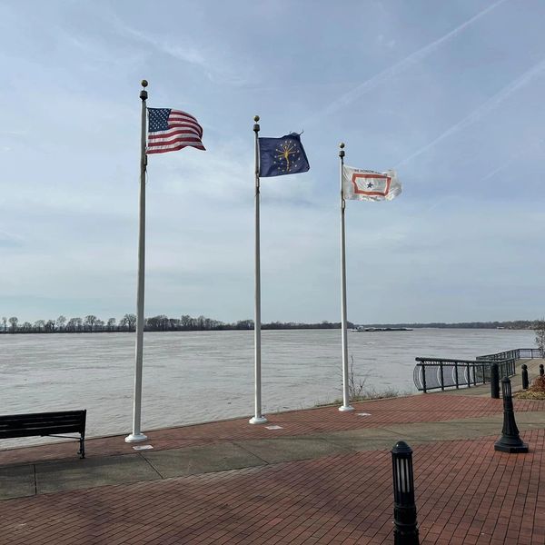 Three flags at the Newburgh, Indiana riverfront