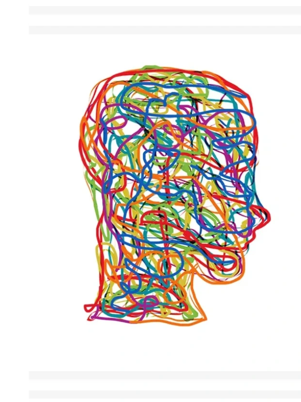 Multicolored scribbling in the shape of a side profile of a human head