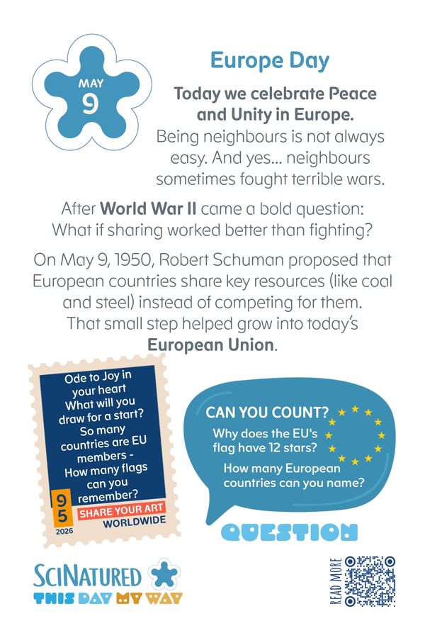 Europe Day celebrates peace, unity, and the founding of the European Union on May 9, 1950.