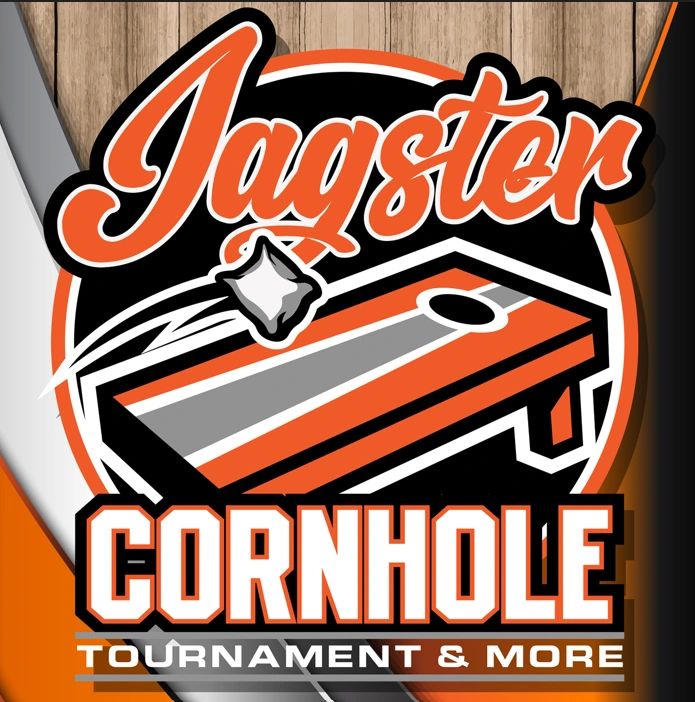 Logo for Jagster Cornhole Tournament & More with a cornhole board and bean bag.