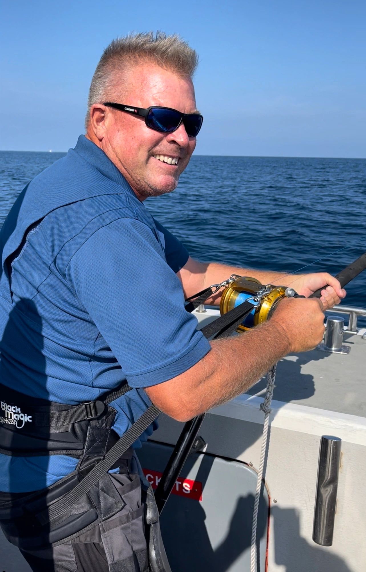 Lewis Janes gets stuck into another Bluefin Tuna onboard Seawatch at Falmouth.