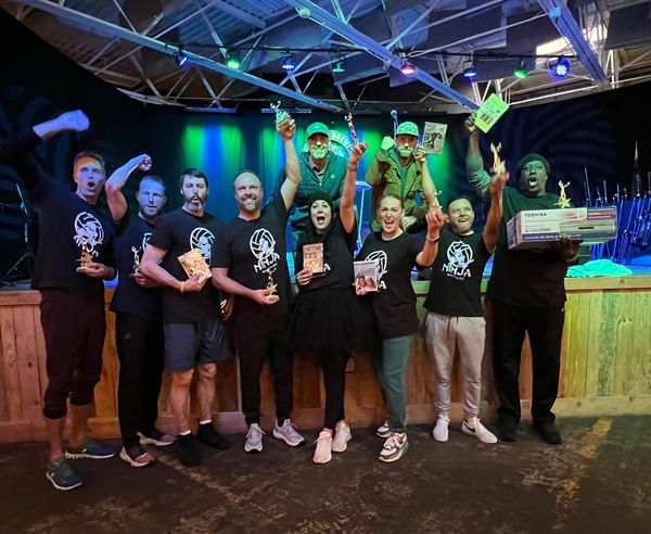 group celebrating volleyball