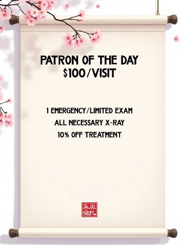 $100/visit. Include exam x-ray 10% off treatment