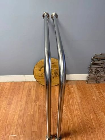 Polished stainless steel handles on display