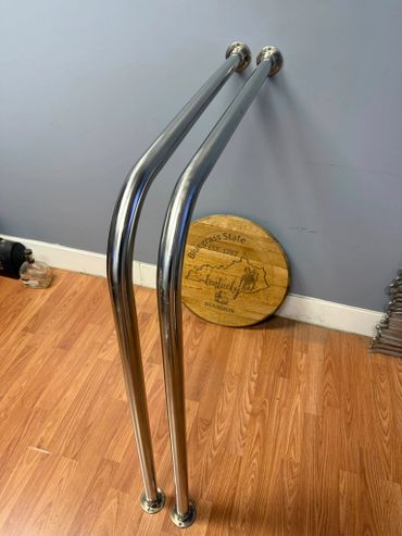 Polished stainless steel handles on display