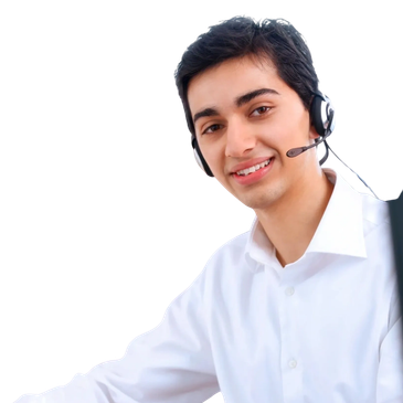 Smiling young man wearing a headset and white shirt.