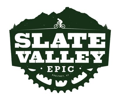 "SLATE VALLEY EPIC" logo shows bike rider over the "A" with mountains behind them, and chainring