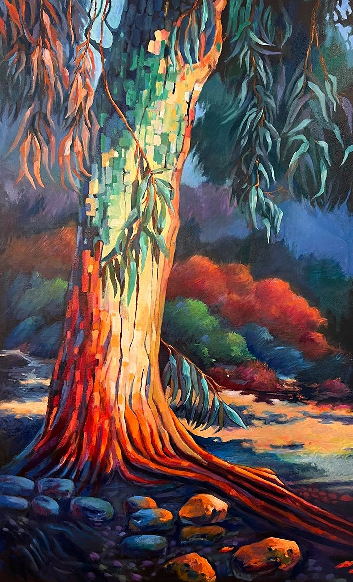 30 X 40 oil painting of an eucalyptus tree.