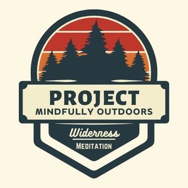 Logo with trees and sunset for Project Mindfully Outdoors Wilderness Meditation.