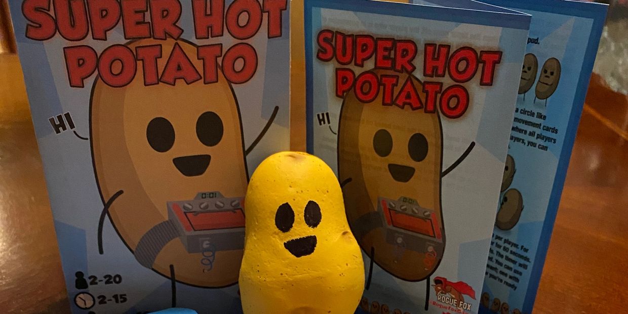 Super Hot Potato game box with rule sheet and potato stress ball toy