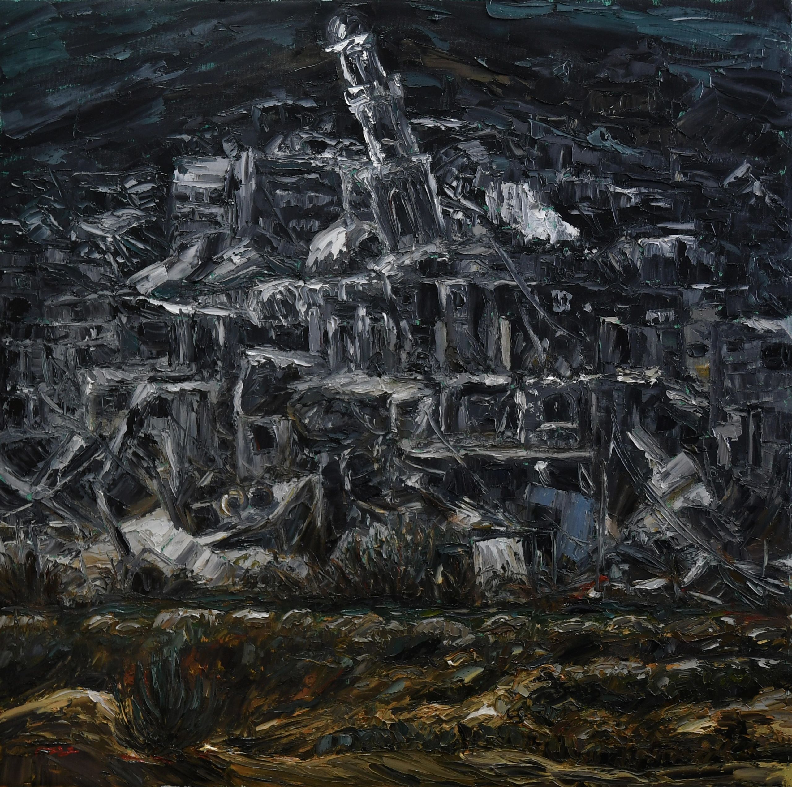New Paintings of War:
Elegy for Destruction 2025
By Palestinian Artist Noor
Oil colors on Canvas
