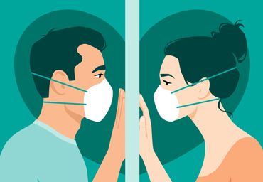 mixed race couple love dating pandemic wearing masks illustration monika roe