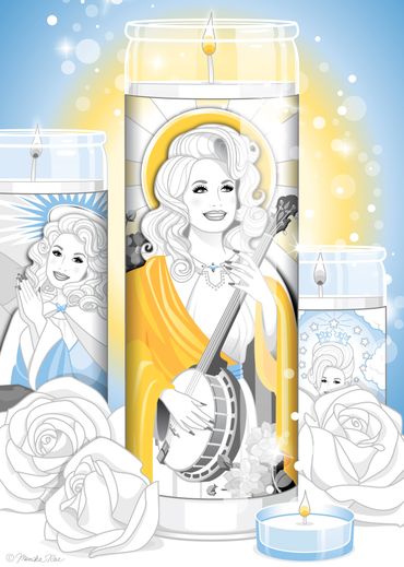 illustration of Dolly Parton saint prayer candles monika roe