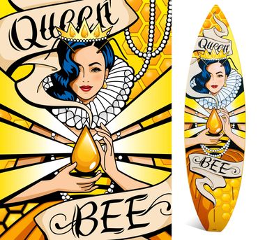 Queen Bee surfboard illustration design monika roe