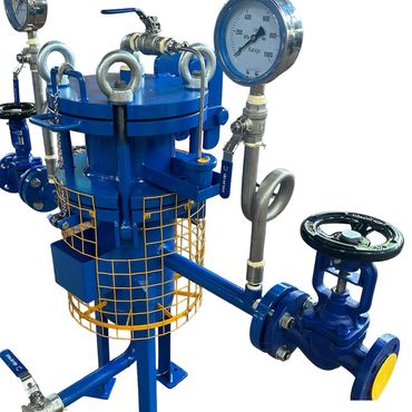 Side stream magnetic oil filter with pressure gauges.