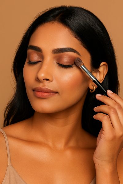 Indian model applying make-up. Beauty. Glam Recco. YSL, Gucci, Prada