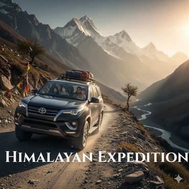Family adventure in a rugged SUV through the majestic Himalayas.
