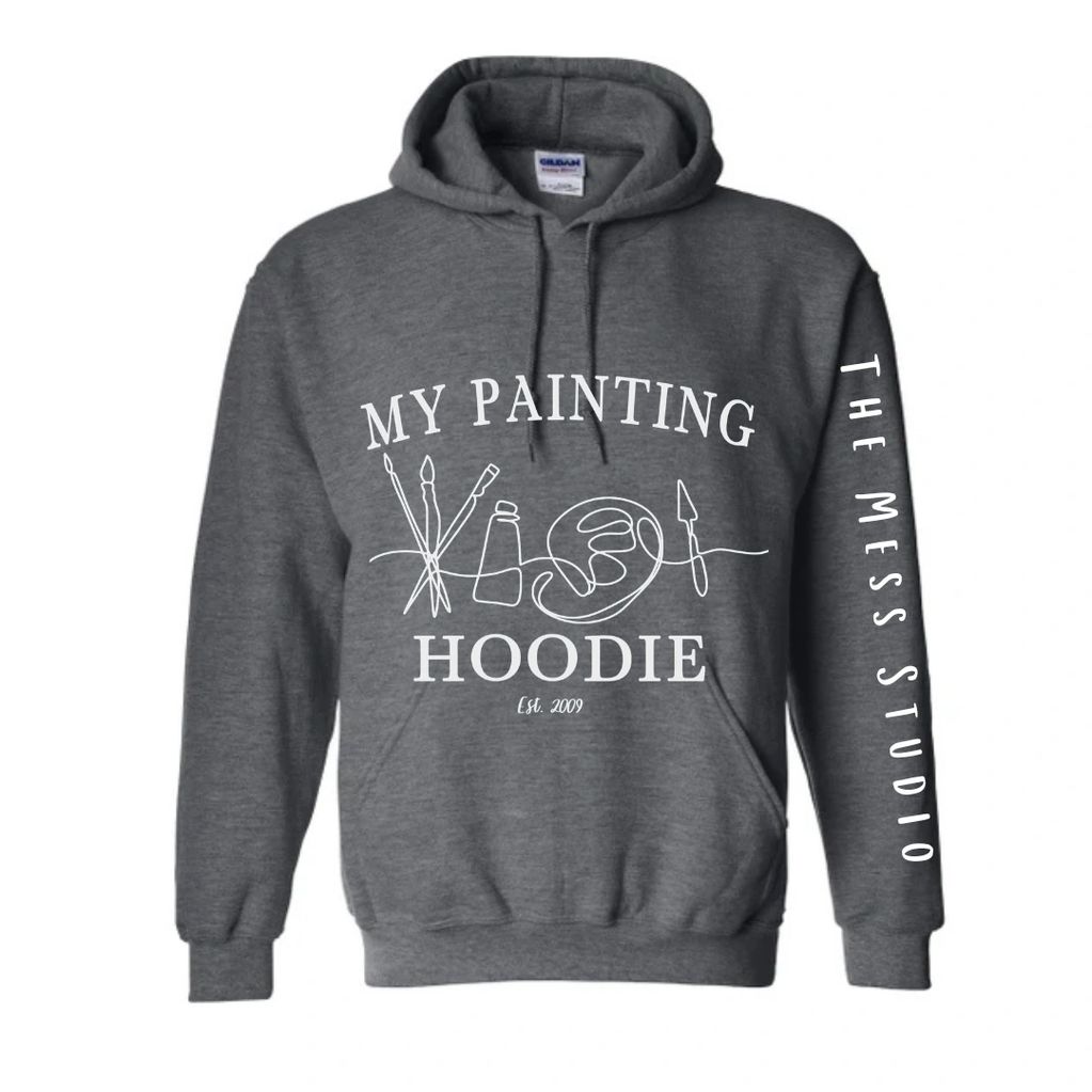Grey hoodie with My Painting Hoodie emblem
