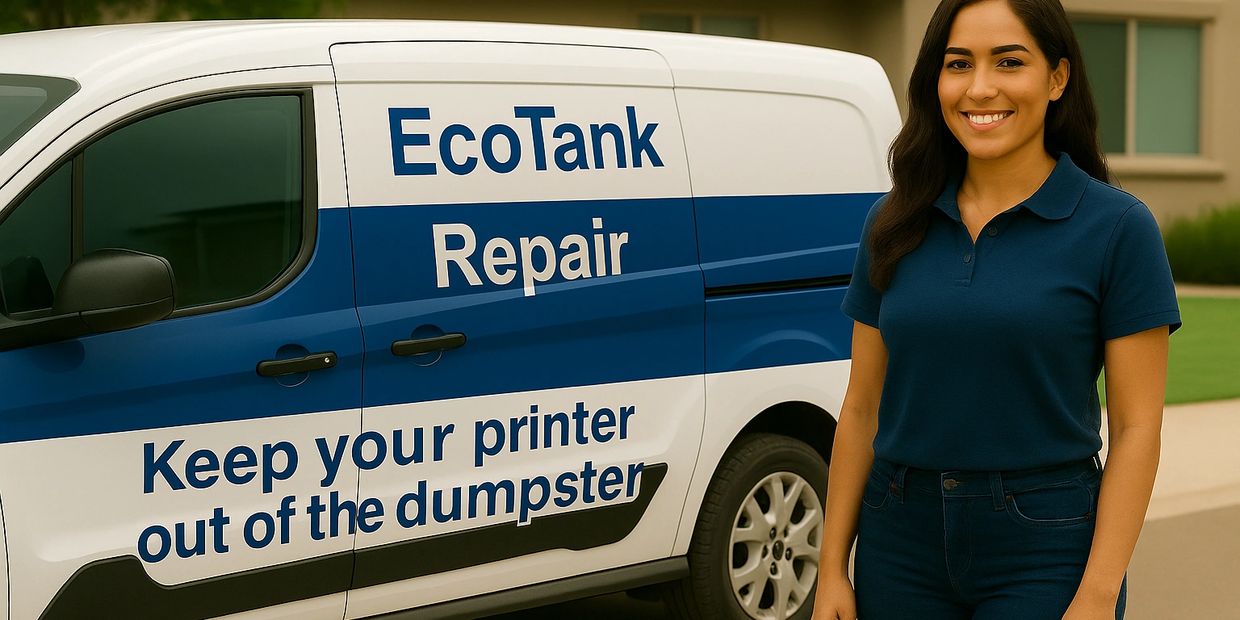EcoTank Printer Repair Techician arriving at customer site to repair an Epson EcoTank printer.
