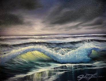 original oil painting of a beach and ocean waves in New England Cape cod impressionism