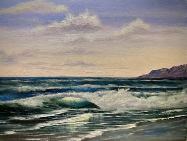 original oil painting of a beach and ocean waves in New England Cape cod impressionism