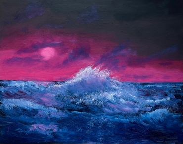 Pink Sunset Painting by John Anthony Lawrence, ocean painting, seascape, impressionism.