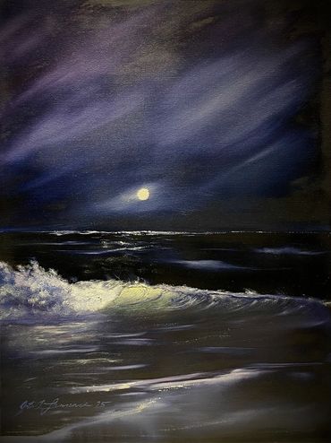 original oil painting of a beach and ocean waves in New England Cape cod impressionism