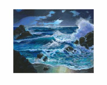 New England oil painting seascape impressionism, Picasso, original art.