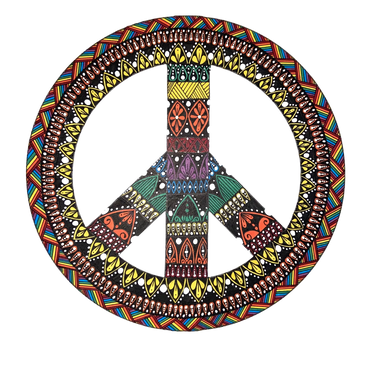 This is a hand drawn mandala peace sign in bright rainbow colors.